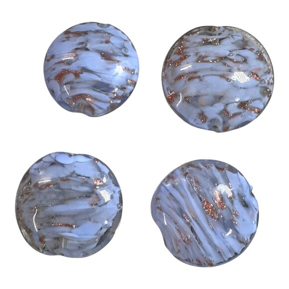 Handcrafted Lampwork Glass Beads - Set Of 7 - Blue & Copper Swirls Flat Discs - Picture 2 of 6